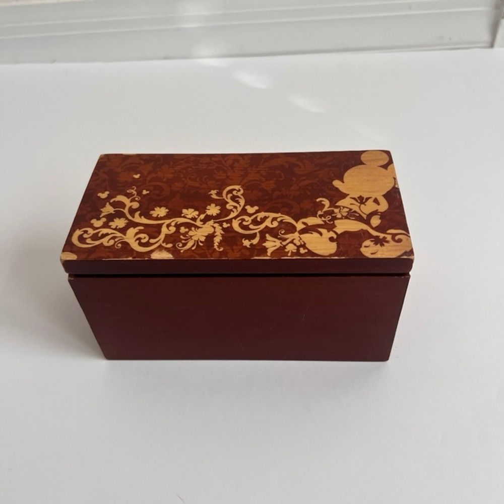 Disney Parks Mickey Mouse Wooden Keepsake Trinket Box Cherry Finish